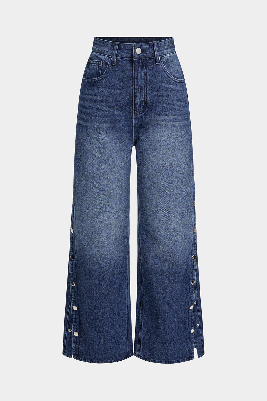 Jeans met knoopjes, hoge taille en split