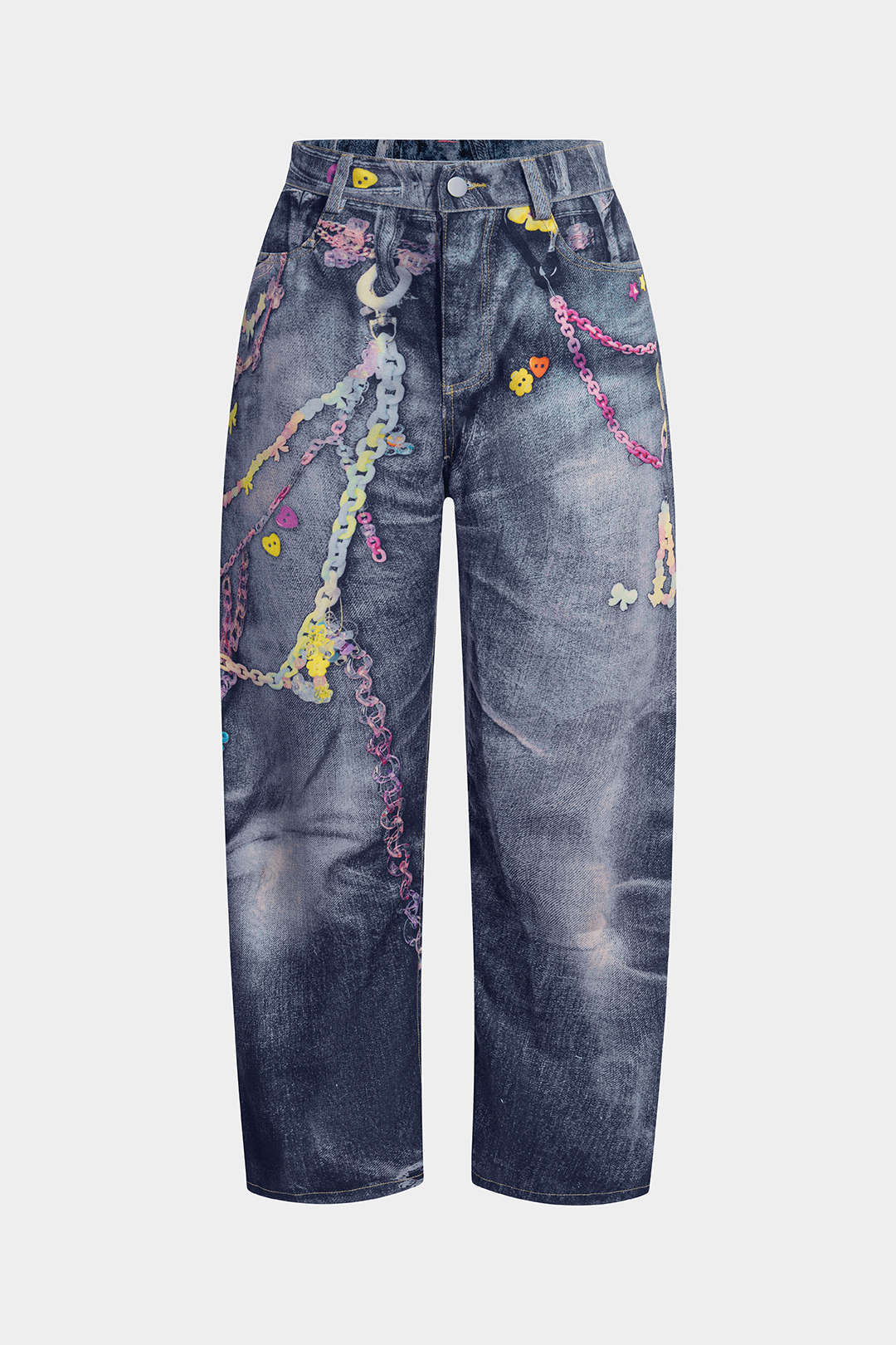 Abstracte print pantalon met knoopjes en wijde pijpen