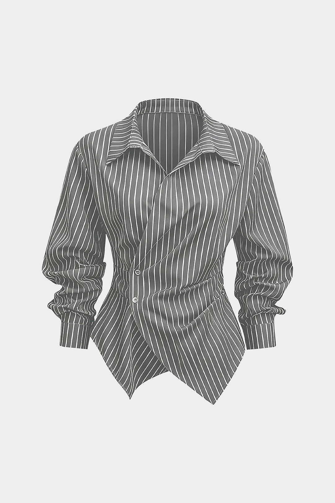 Gestreepte blouse met V-hals, ruches en lange mouwen