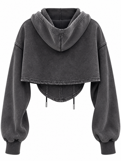 Vintage patchwork hoodie with drawstring