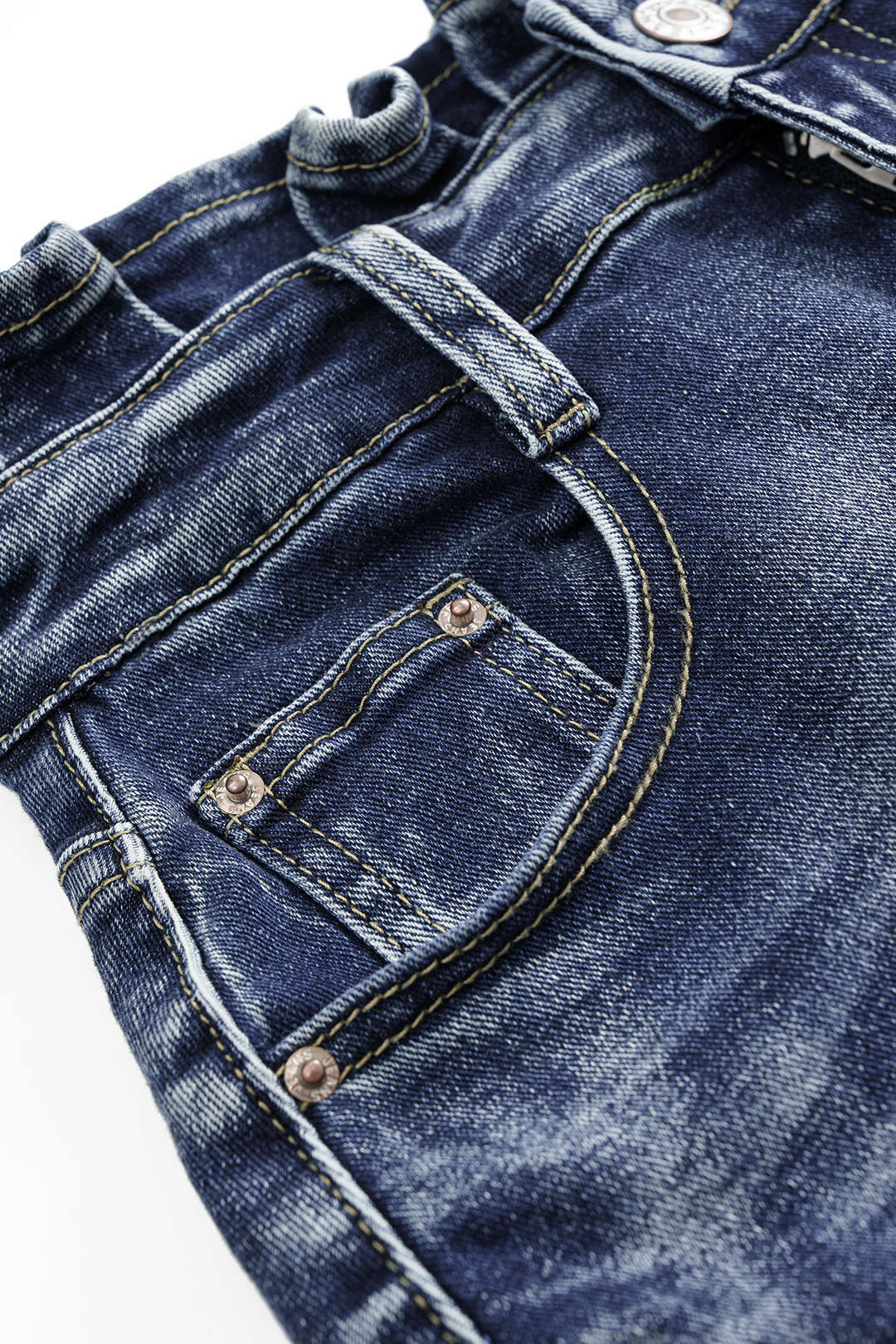 Denim asymmetrische rok met volants en rafelrand