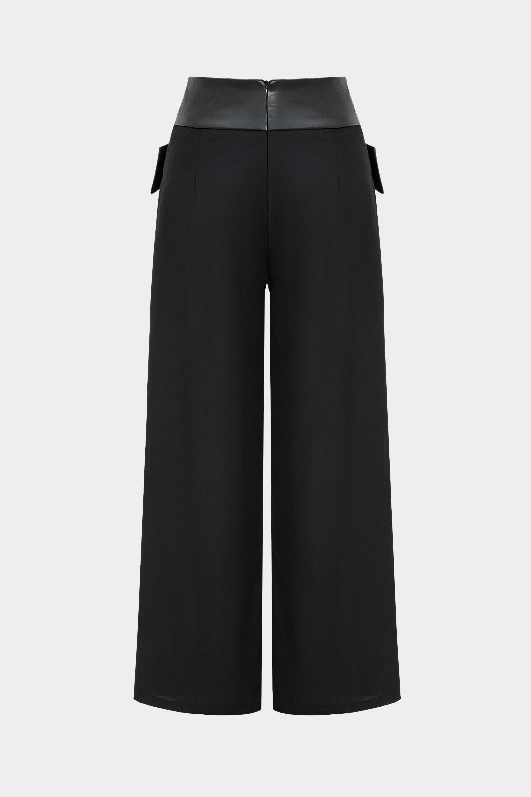 Effen leren-look pantalon met hoge taille en zakken
