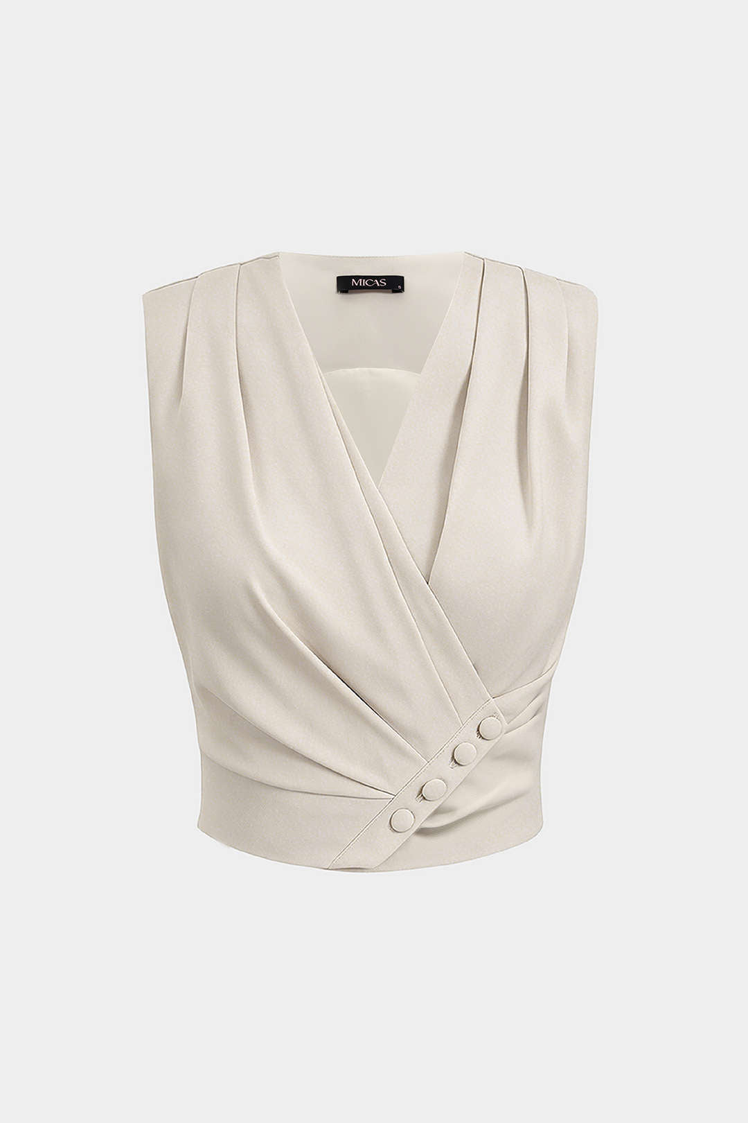 Thea - Tanktop met V-hals, knoopjes en ruches