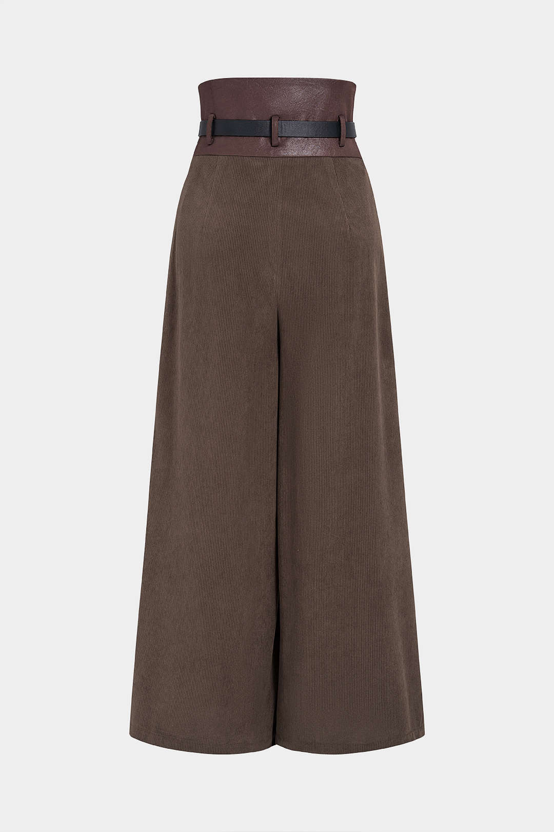 Ribfluwelen patchwork broek met riem en hoge taille