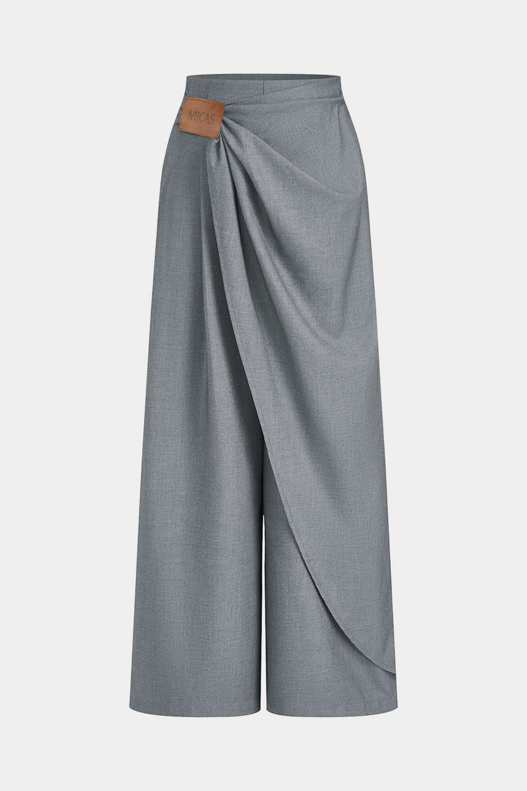 Asymmetrische broek met ruches en wijde pijpen
