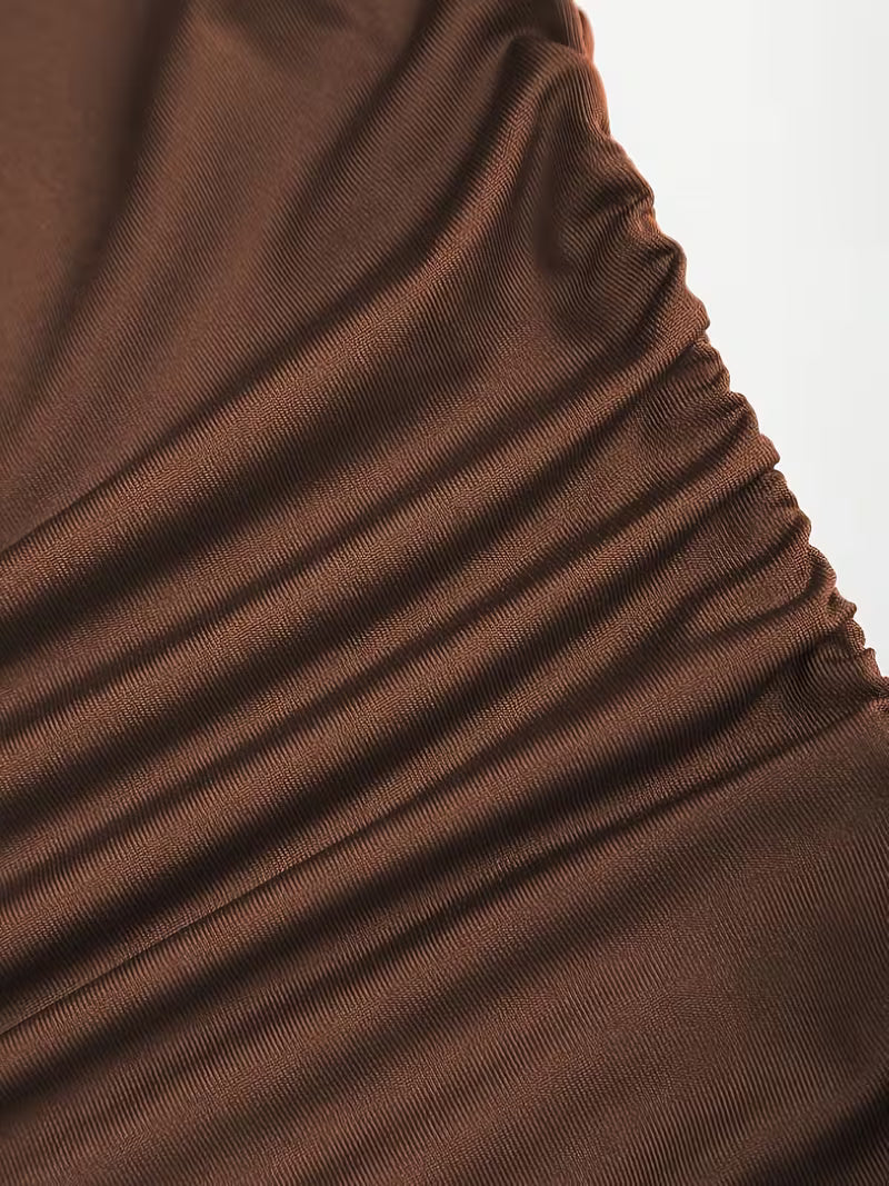 Elegant Pleated Halter Dress with Long Sleeves