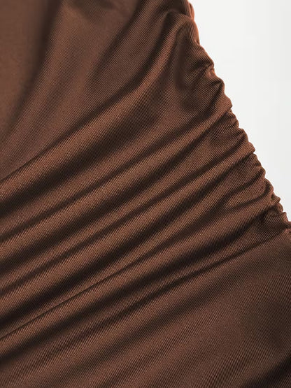 Elegant Pleated Halter Dress with Long Sleeves
