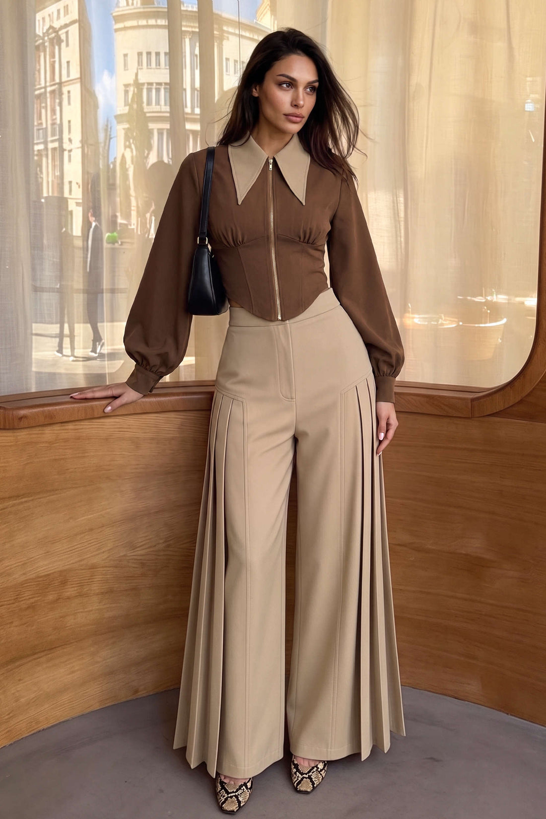 Blouse met rits en lange mouwen