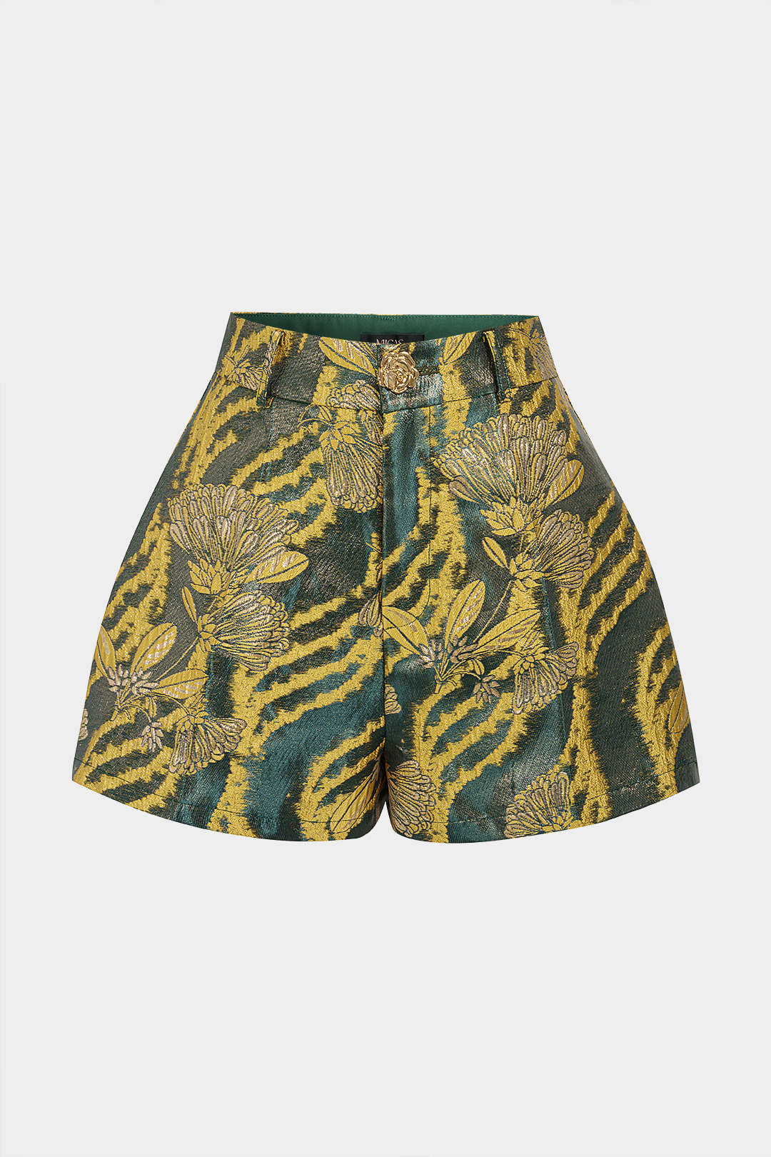 Jacquard metallic short met knoopjes en hoge taille