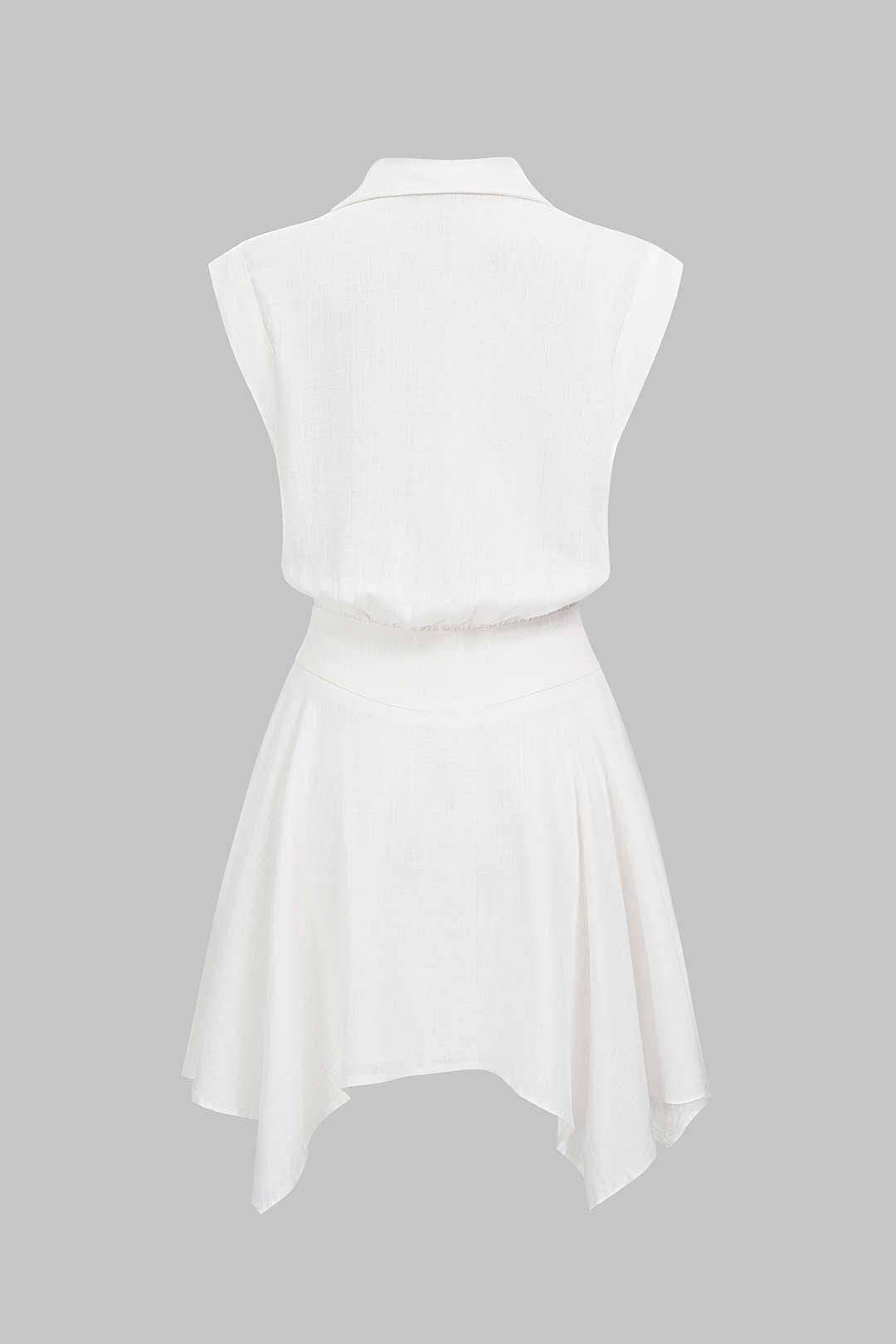 Asymmetrische mouwloze minijurk met revers en knoopjes