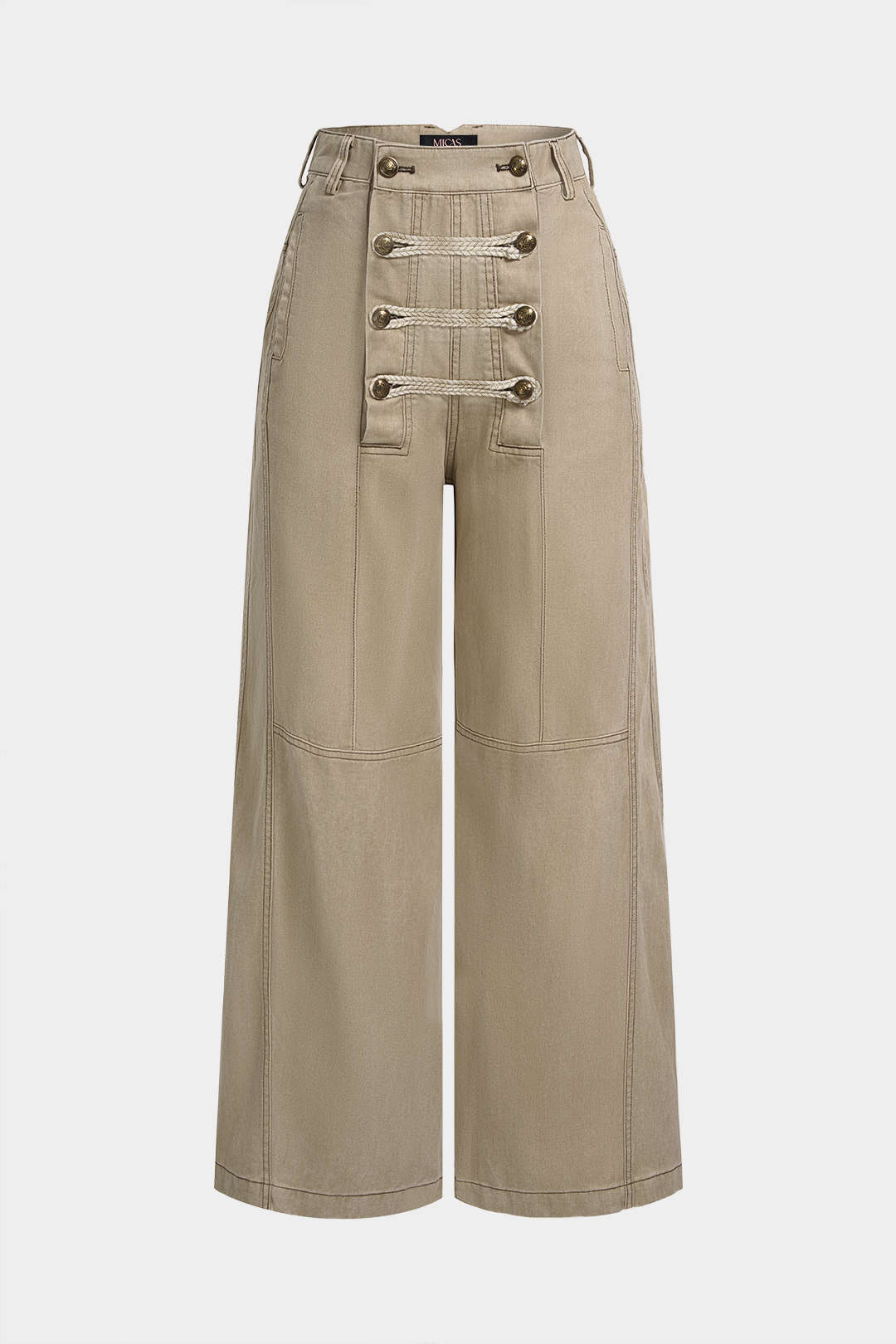 Broek met dubbele knopenrij en wijde pijpen