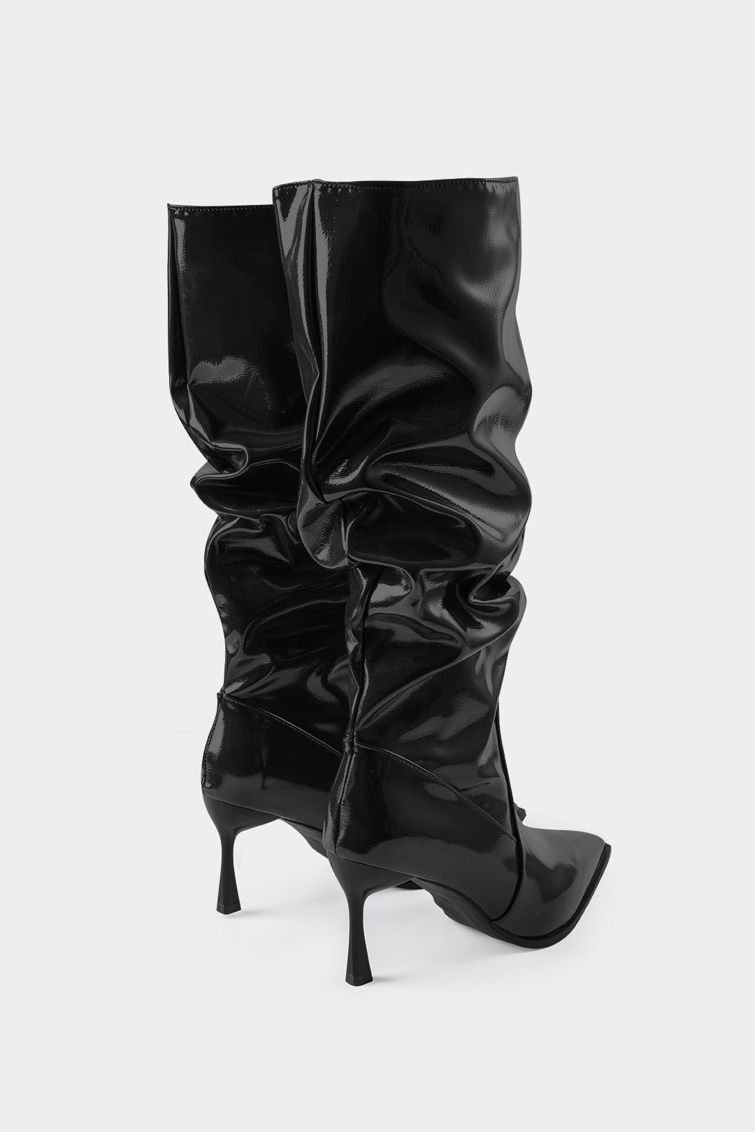 Juul - Leren-look kniehoge laarzen met ruches