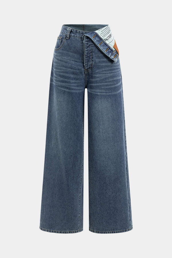 Asymmetrische jeans met hoge taille en rechte pijp