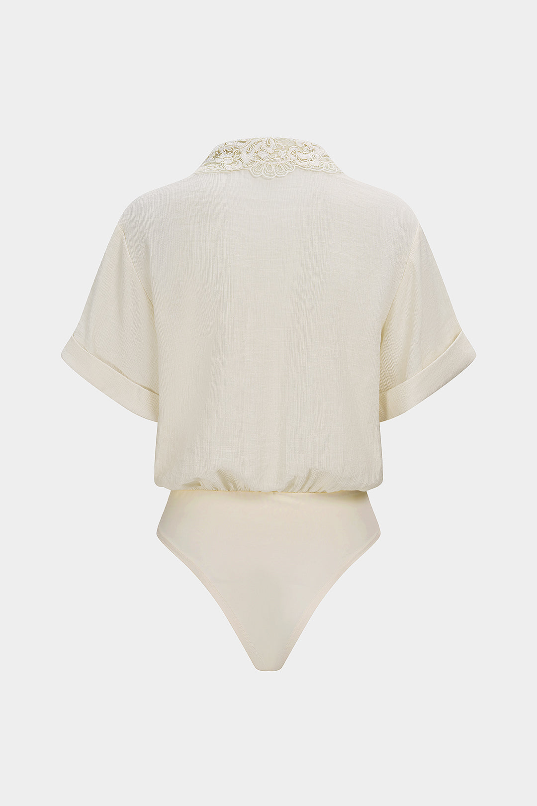 Patchwork jacquard body met revers, korte mouwen en zakken