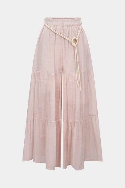 Trousers with belt, pleats, high waist and wide legs