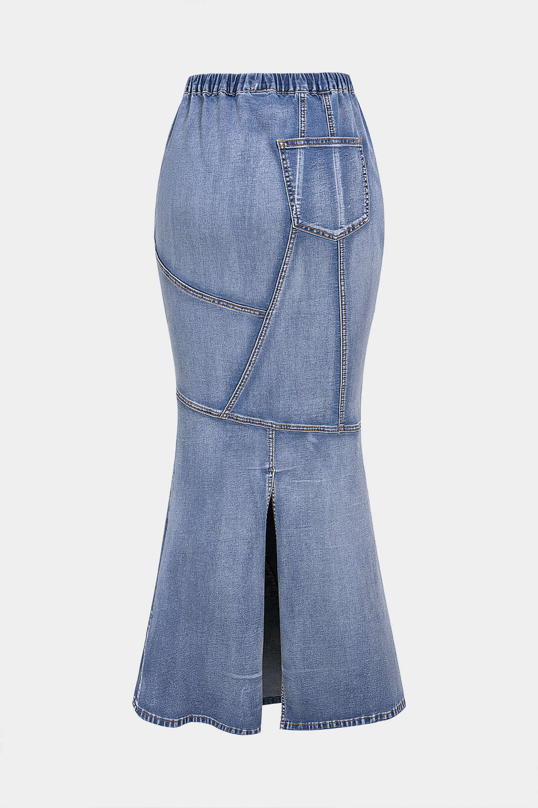 Denim asymmetrische rok met trekkoord en zeemeerminmodel