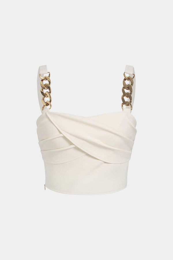 Metallic top met kettingdetail en ruches