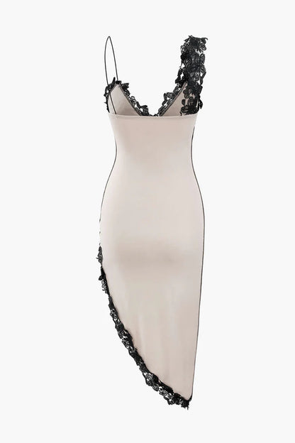 Asymmetrical lace panel MIDI dress