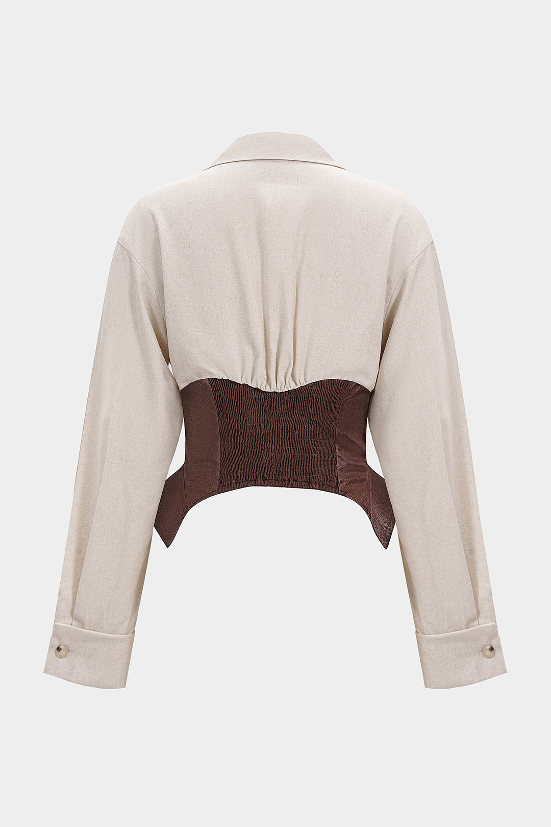 Linnen patchwork blouse met gesp en lange mouwen