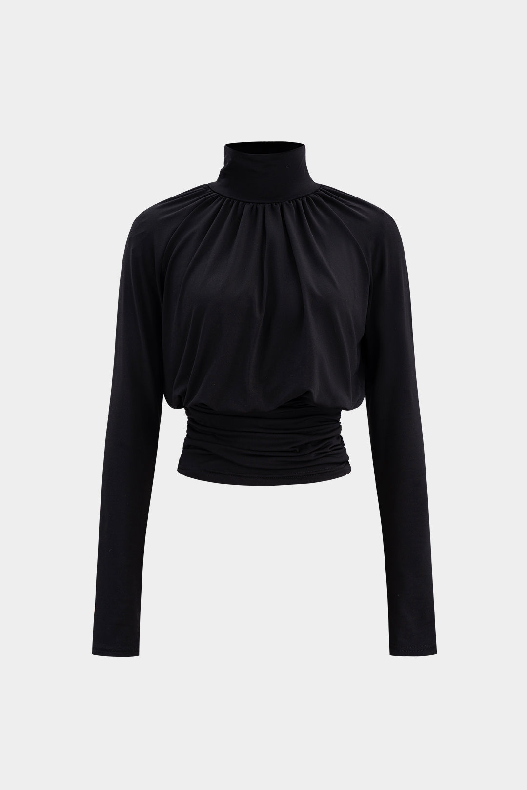 Leren-look T-shirt met kraag en lange mouwen