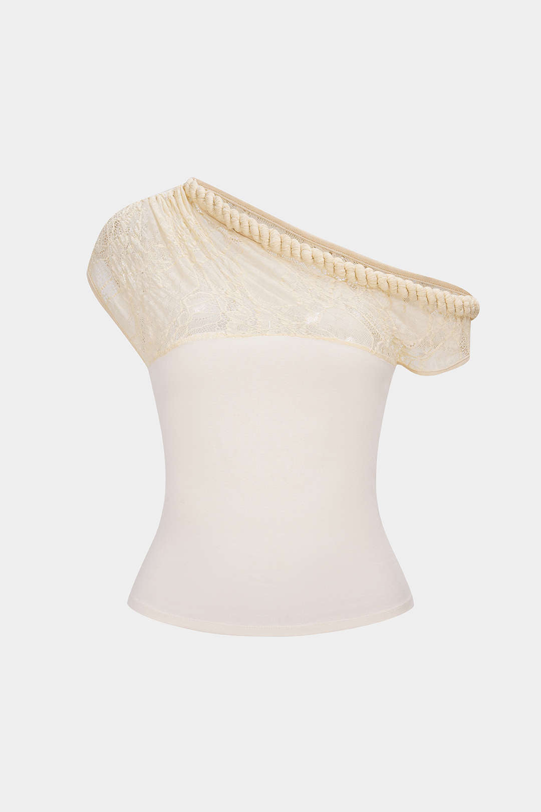 Patchwork mouwloze top met kant en gedraaid detail