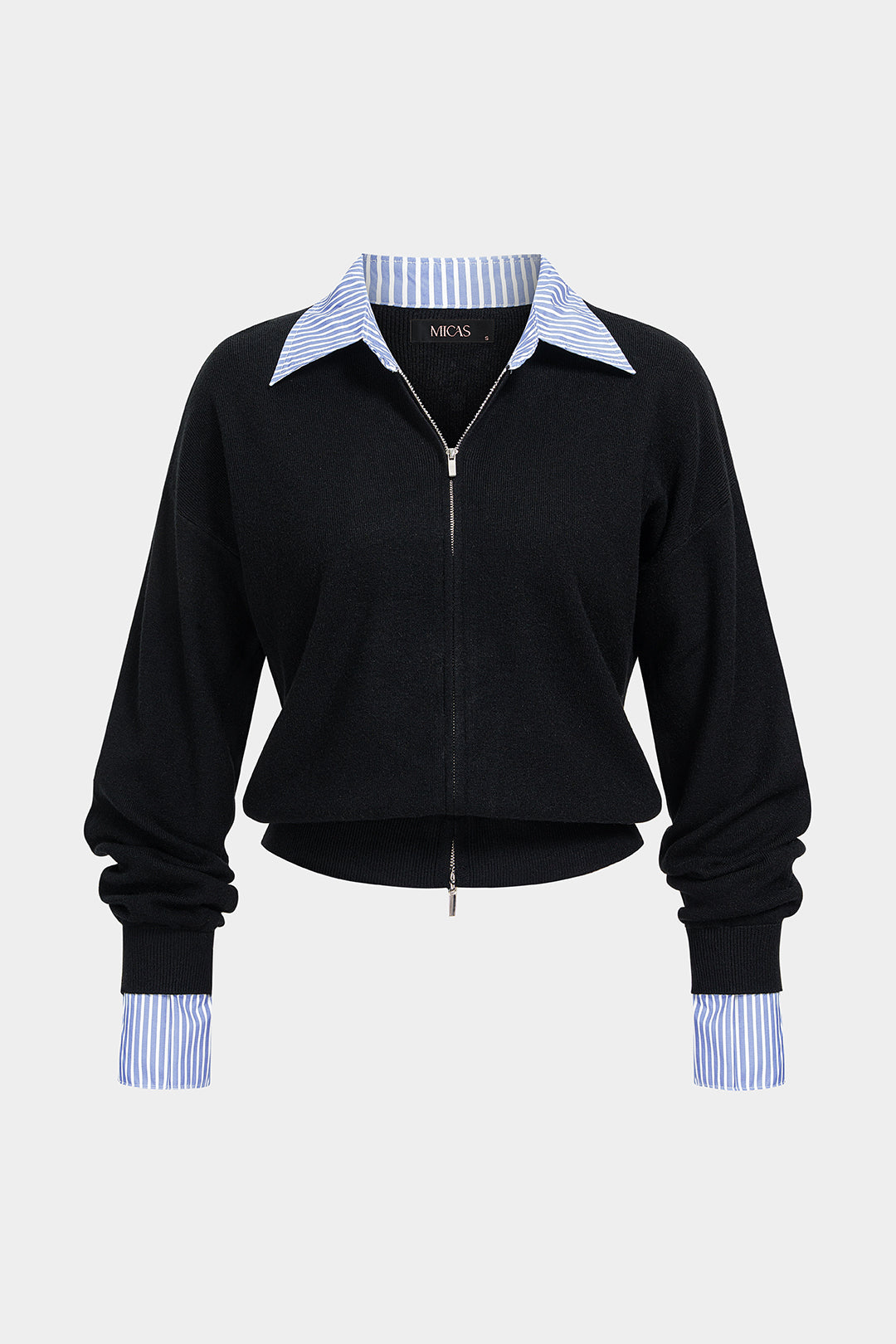 Gebreide patchwork top met rits en lange mouwen