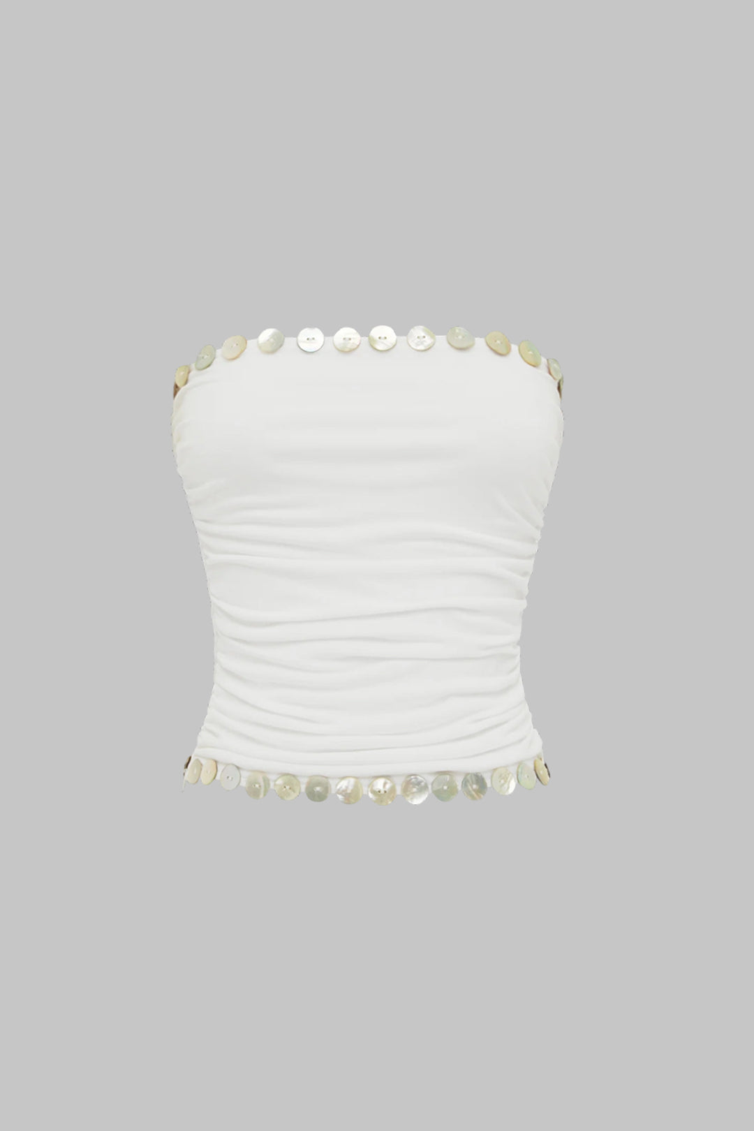 Strapless top met knoopjes en ruches