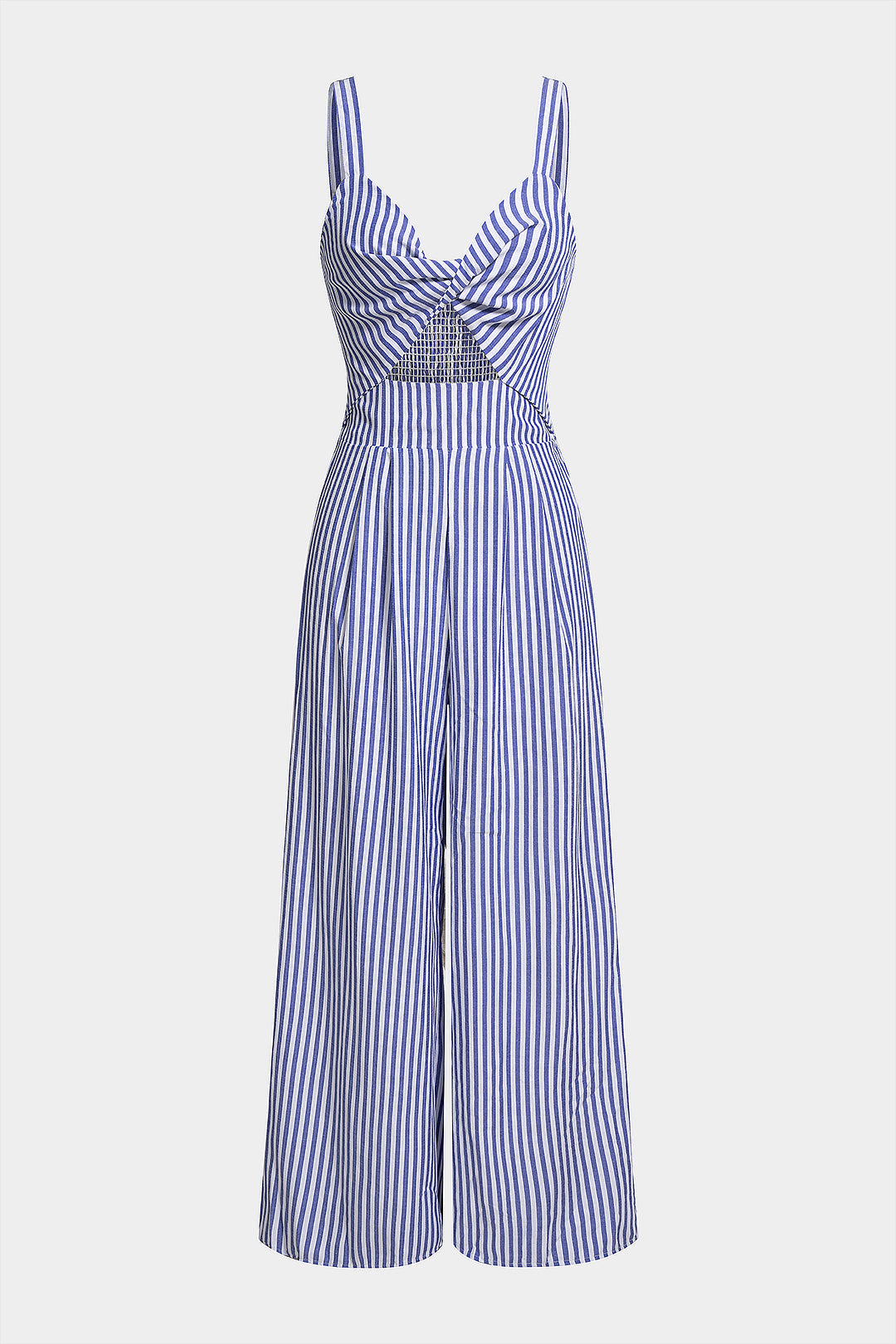 Gestreepte mouwloze jumpsuit met V-hals en gedraaid detail