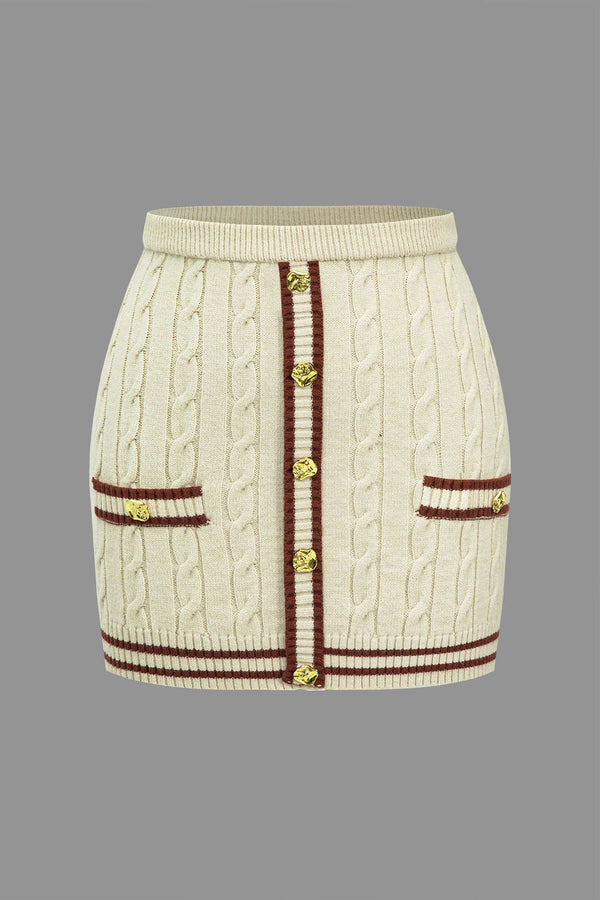 Colorblock gebreide rok met knoopjes