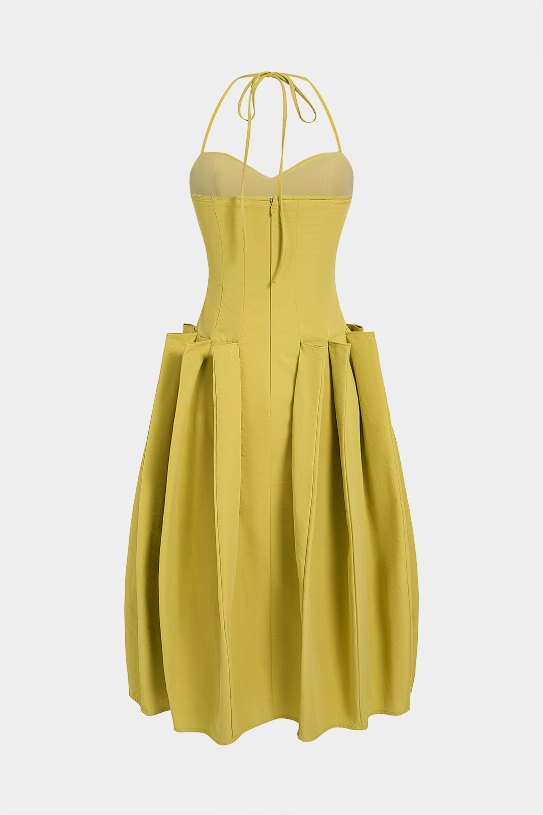 Mouwloze midijurk met halternek en ruches