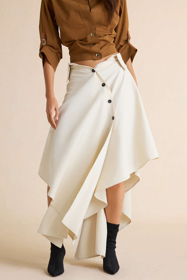 Asymmetrische rok met knoopjes, split en hoge taille
