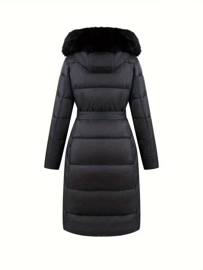 Midi Puffer Jacket with Hood and Belt - Long