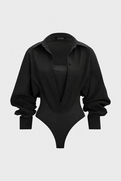 Patchwork Button Long Sleeve Bodysuit