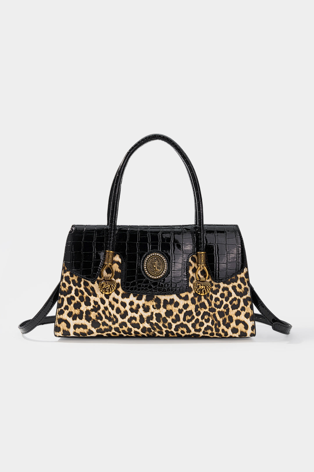 Luipaardprint leren-look shopper