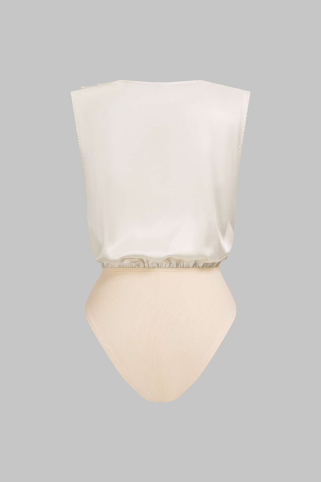 Patchwork satijnen body met drapering en watervalhals