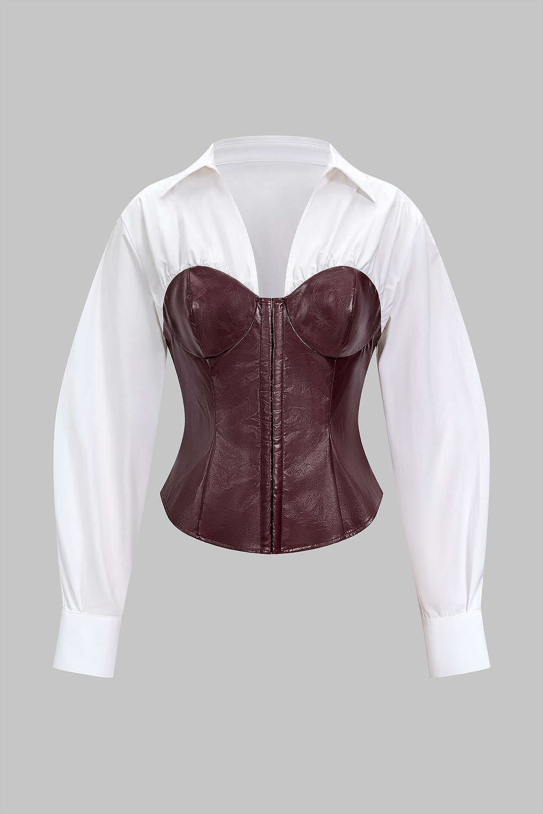 Leren-look patchwork blouse met getailleerde pasvorm