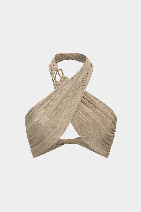 Mouwloze top met ruches, gedraaid detail en knoopdetail