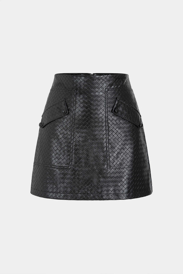 Leren-look minirok met zakken en hoge taille