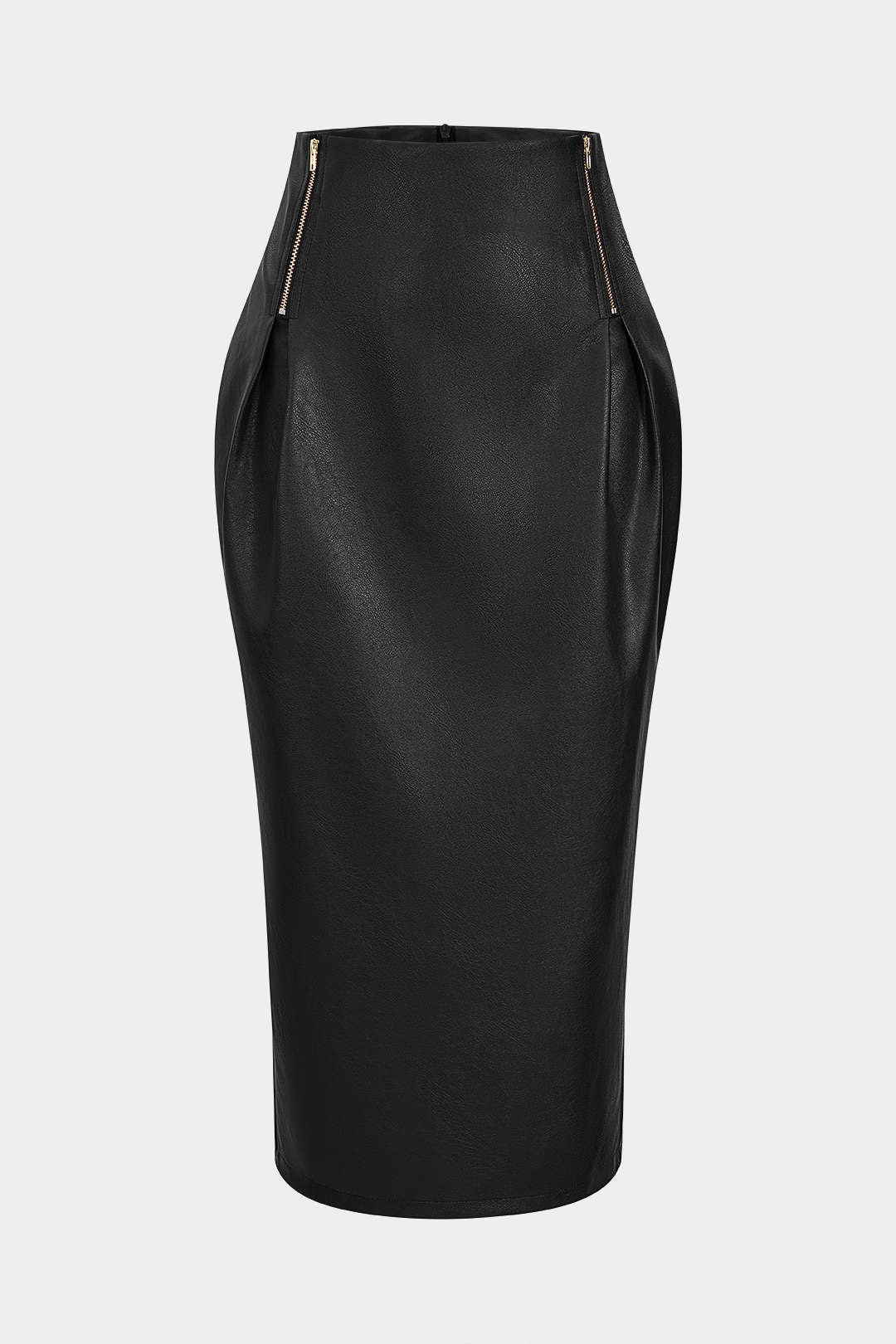 Leren-look rok met rits en hoge taille