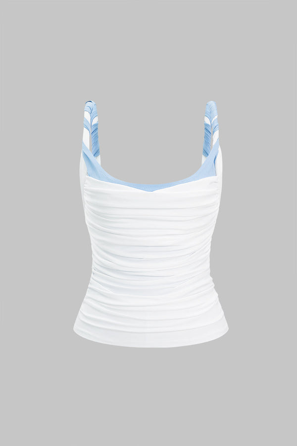 Top met gedraaid detail, knoopdetail en ruches