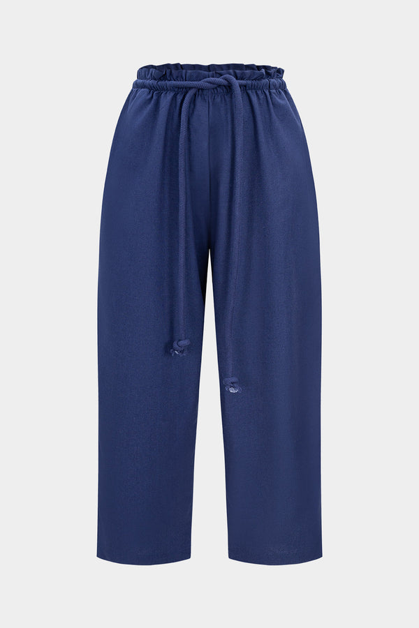 Linnen pantalon met trekkoord en strik