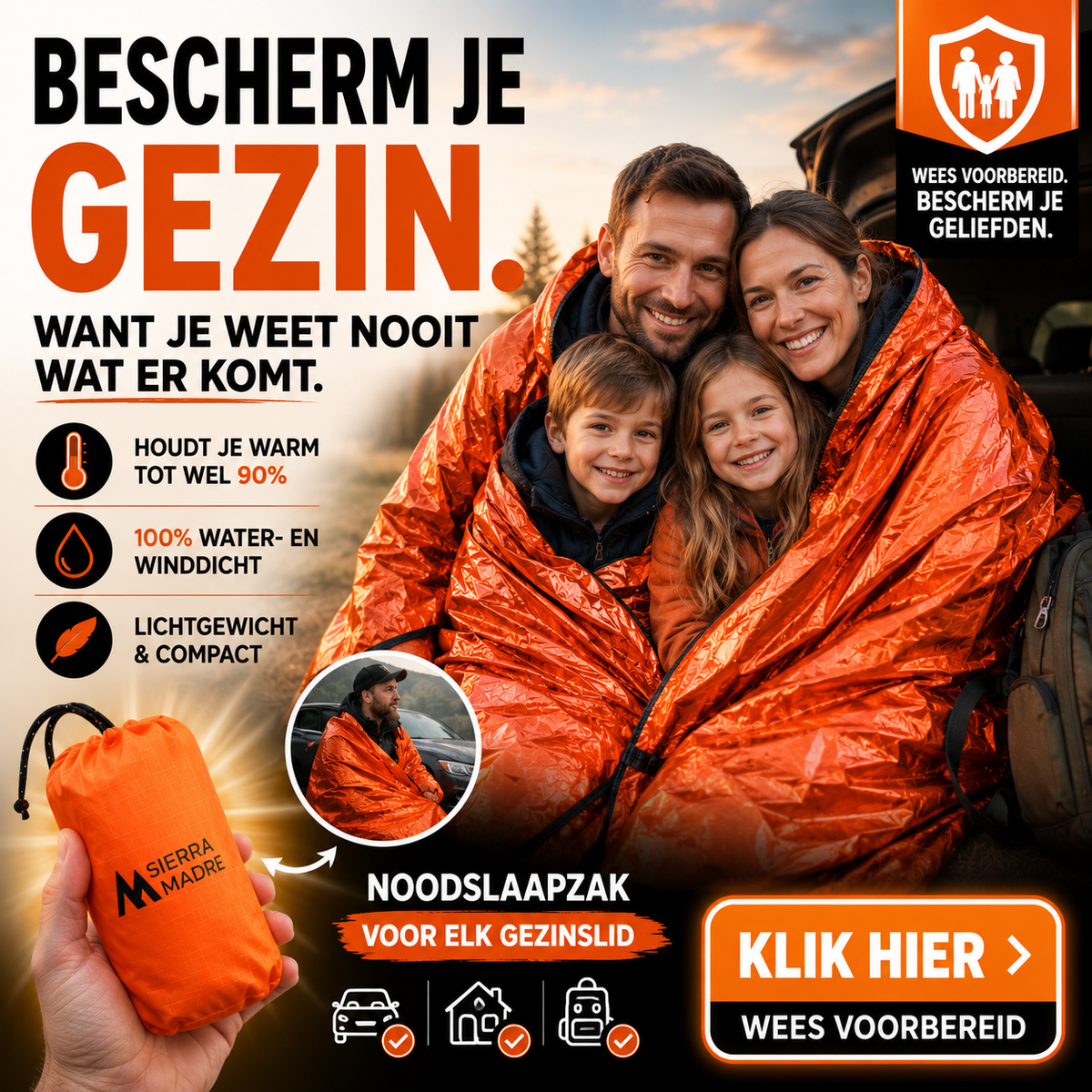 SOS Emergency Sleeping Bag - Retains up to 90% of your body heat in emergency situations