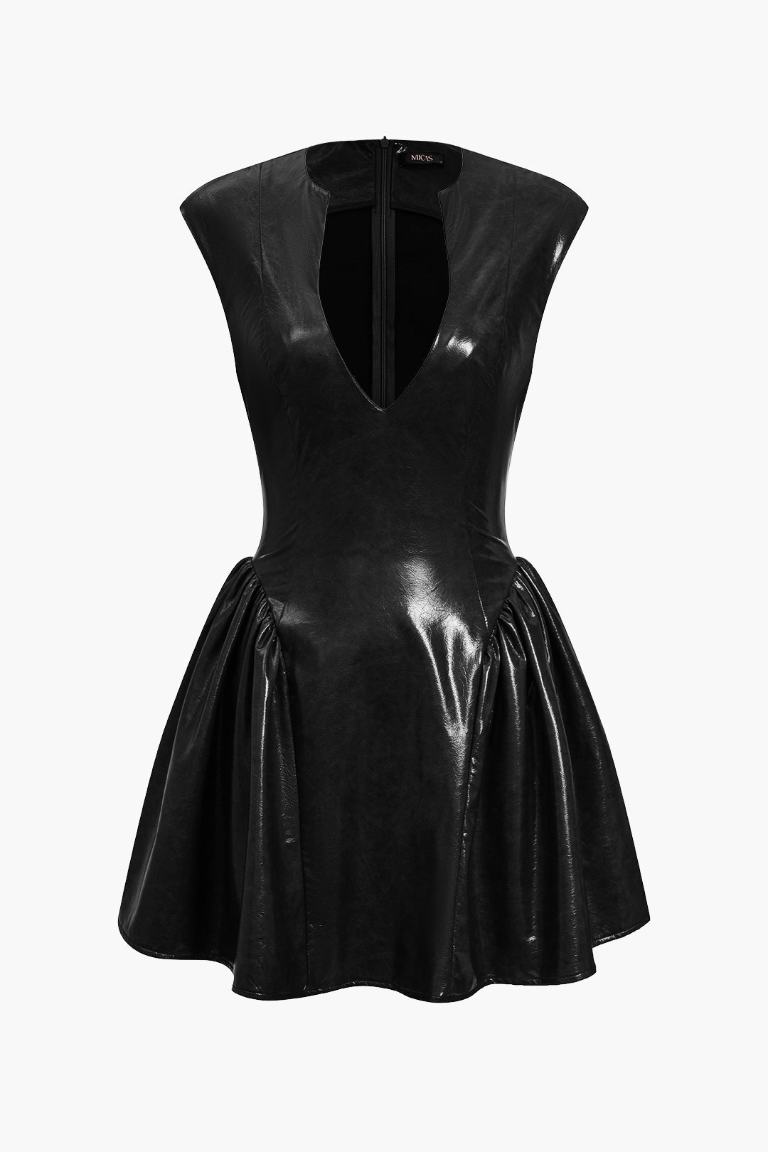 Leren-look minijurk met V-hals en ruches