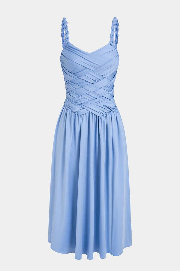 Effen mouwloze midijurk met gedraaid detail en knoopdetail