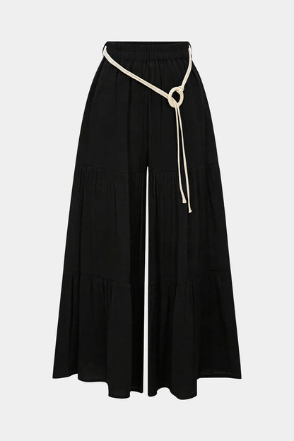 Trousers with belt, pleats, high waist and wide legs
