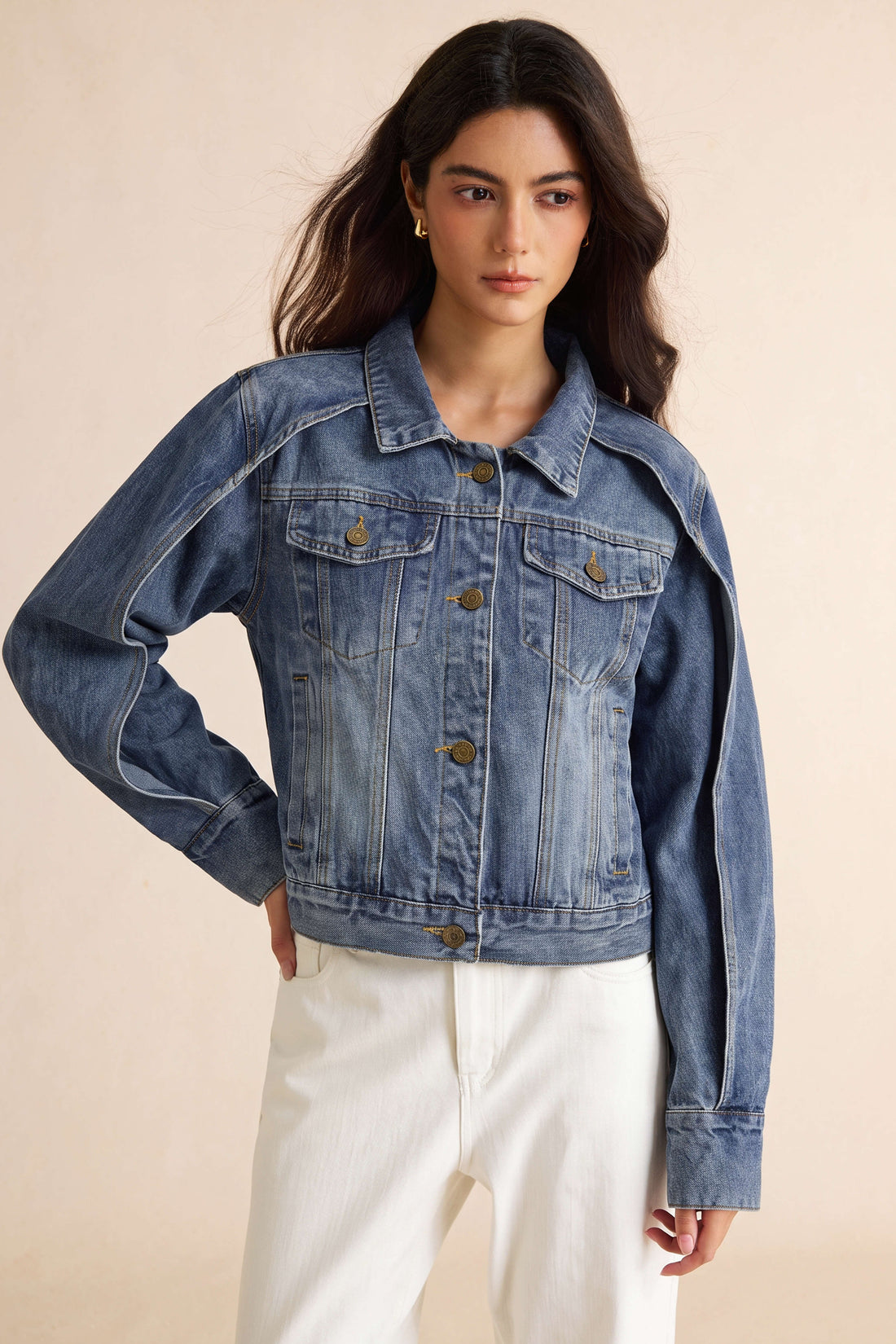 Denim jasje met revers