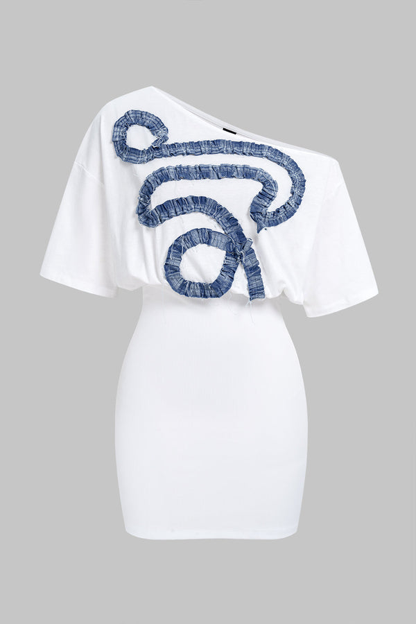 Patchwork asymmetrische minijurk met één schouder