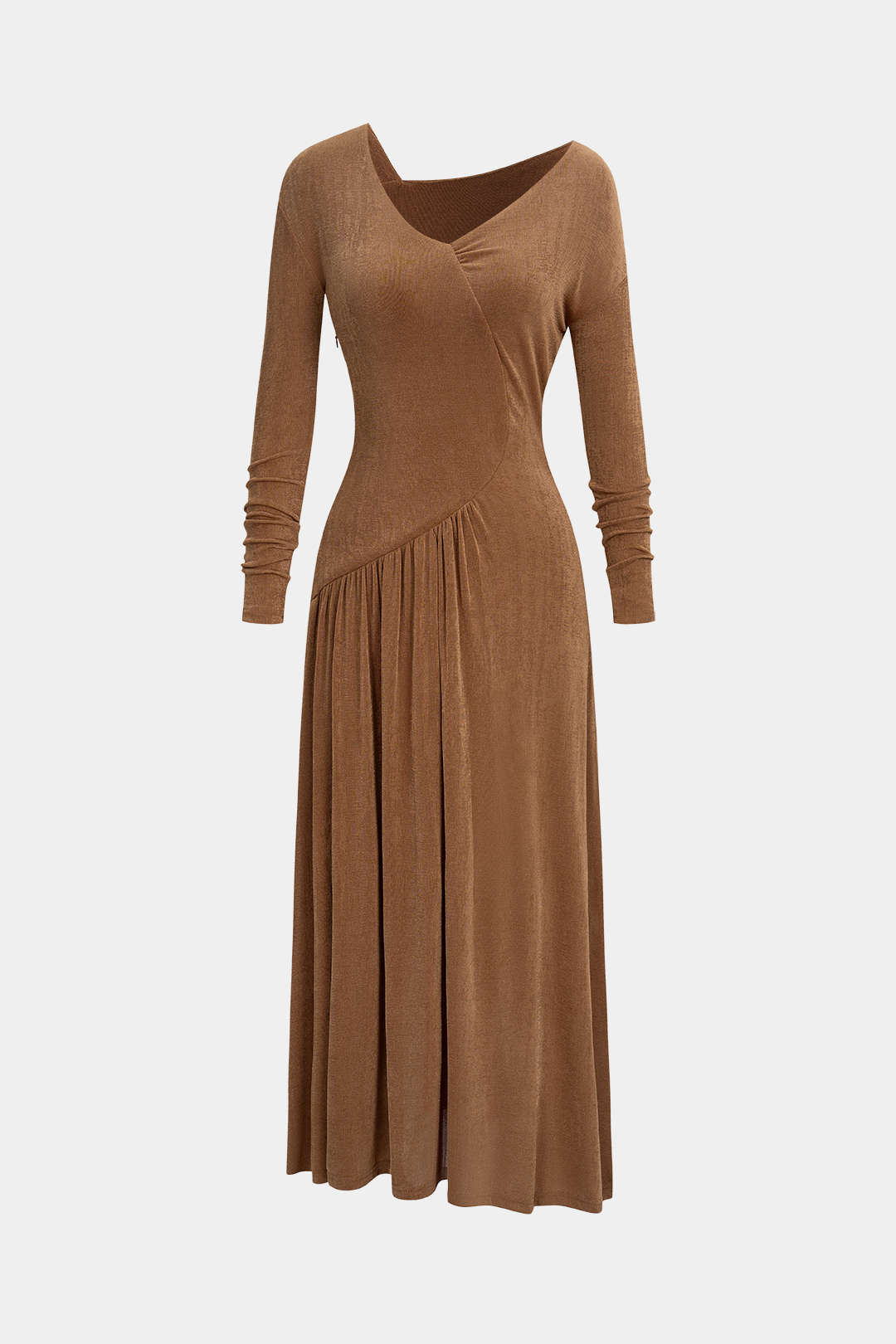 Asymmetrische midijurk met lange mouwen