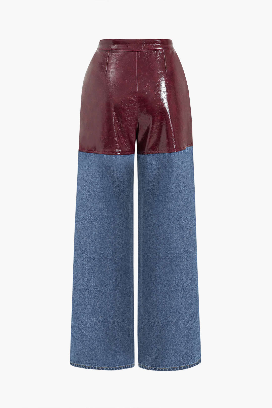 Leren-look patchwork jeans met rechte pijp