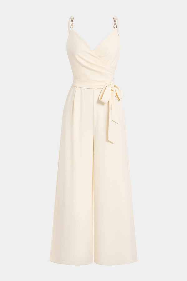 Metallic mouwloze jumpsuit met V-hals en kettingdetail